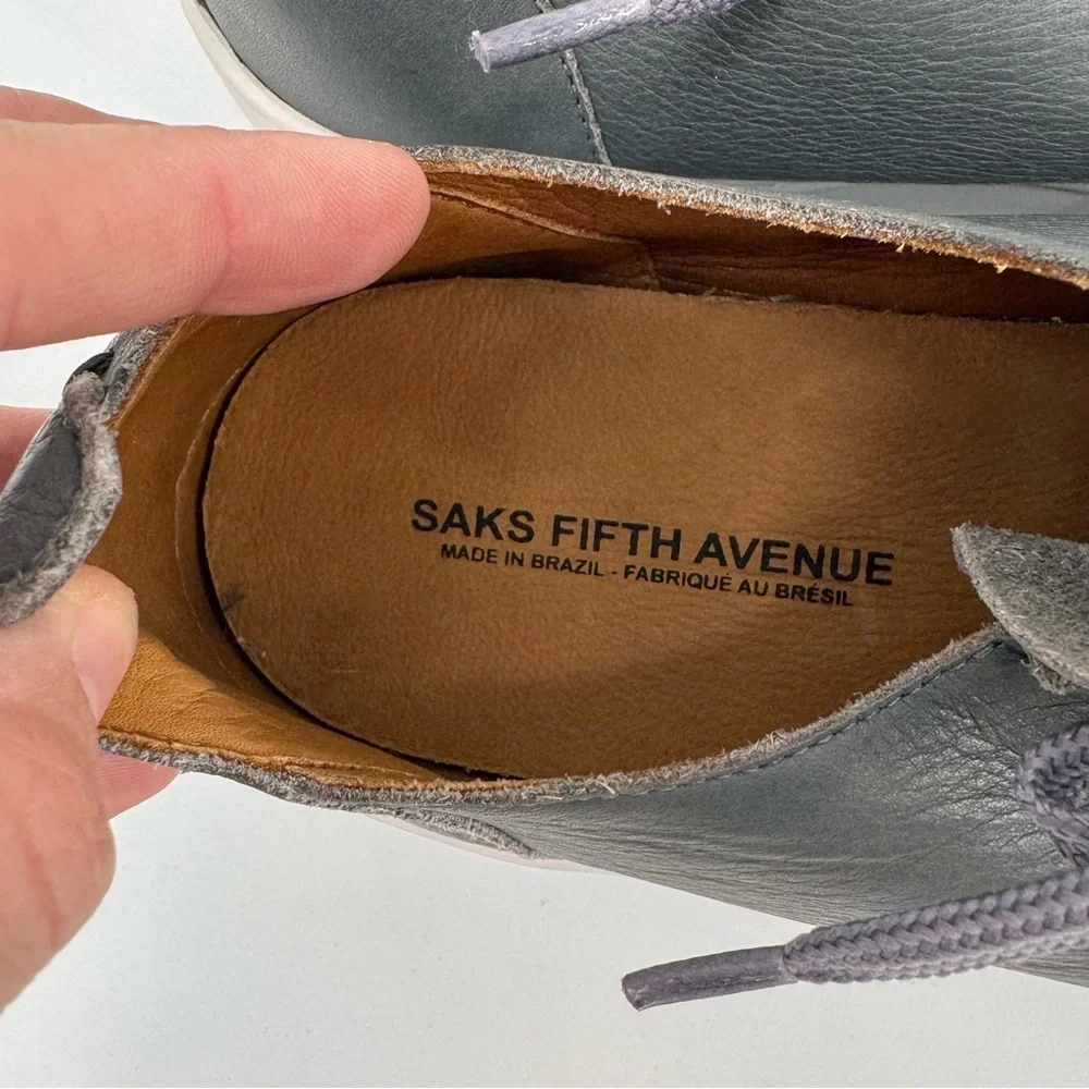 NWOT Saks Fifth Avenue Men’s Gray Leather Sneakers Shoes